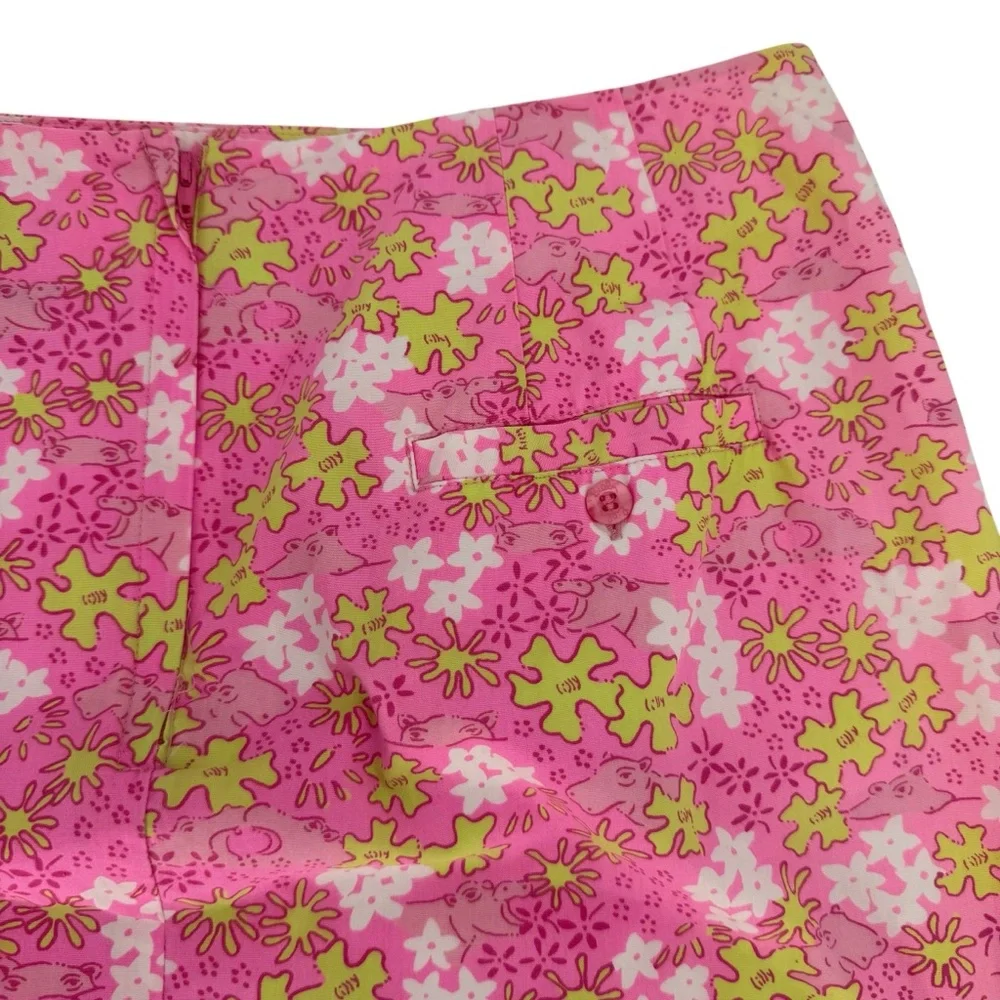 Vintage Lilly Pulitzer Happy‎ Hippo Floral Mini Pencil Skirt 6